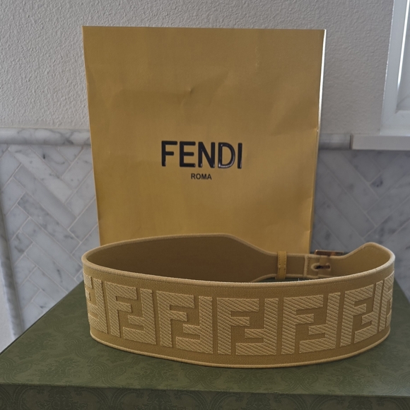 Fendi Wide FF Logo Jacquard Belt in Yellow Size 38 Like New Never Worn main image 8